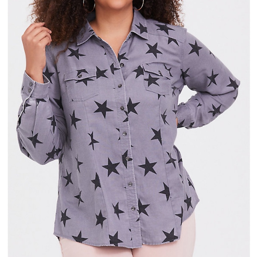 Torrid Gray & Black Star Button Up Slim Fit 3X